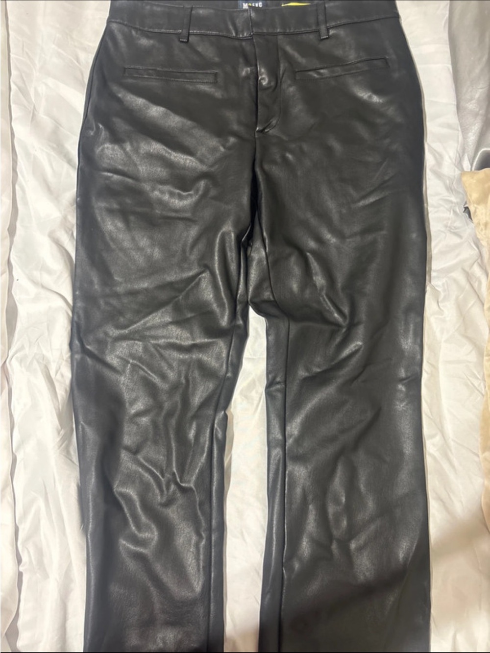 Black Faux Leather Straight-Leg Pants
